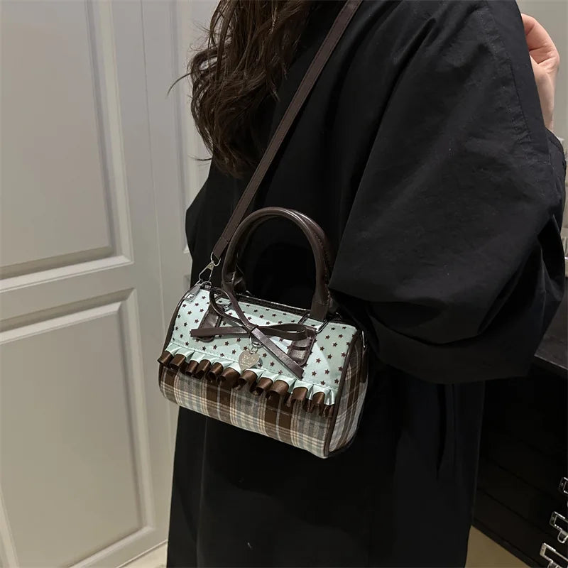 Boston Handbag Women Fashion Shoulder Bag Korean Bow Design Pillow Bag With Heart Pendant Big-capacity Purse Bolsa Feminina