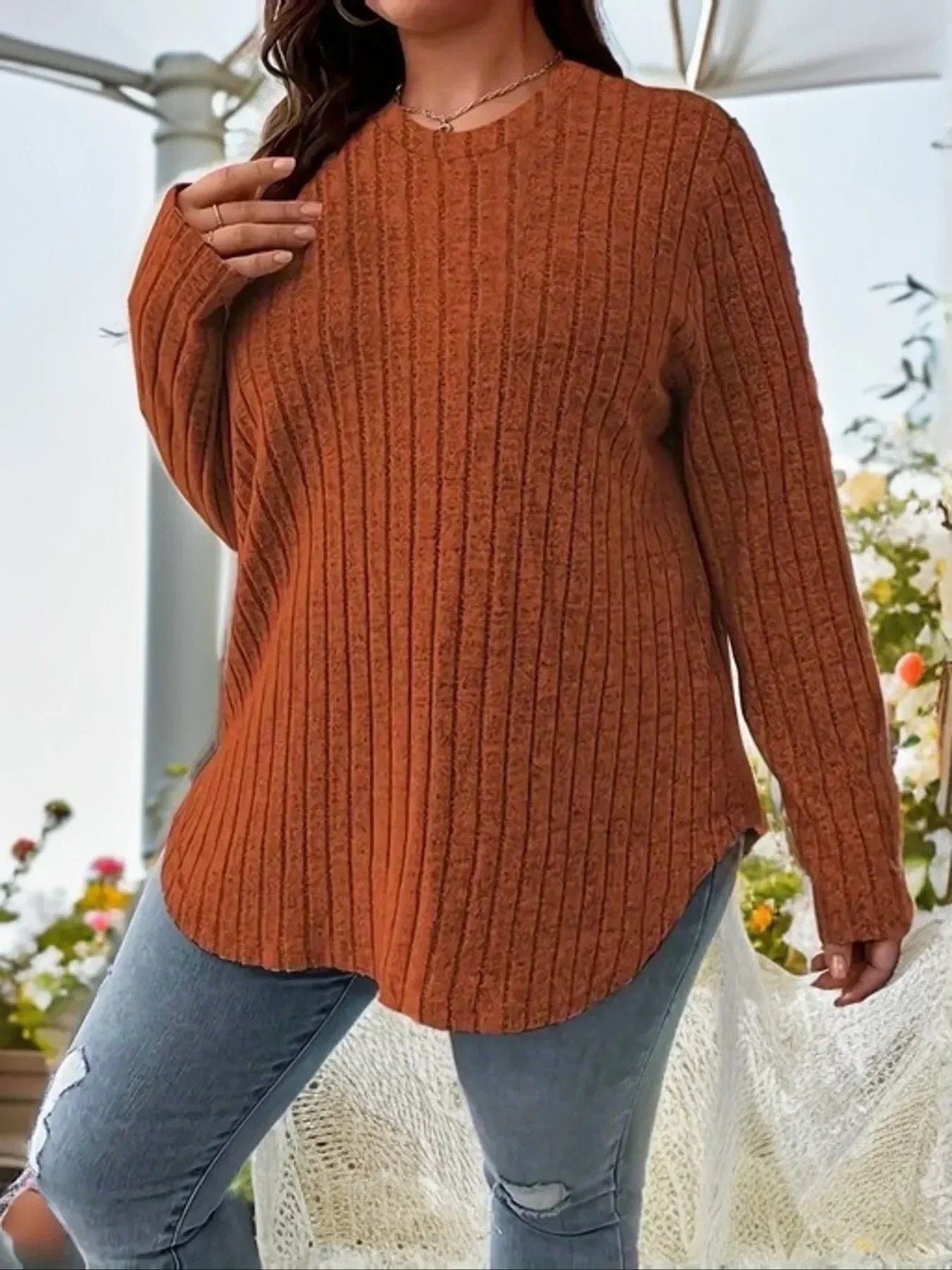 Plus Size Solid Color Long Sleeve Brushed Tee