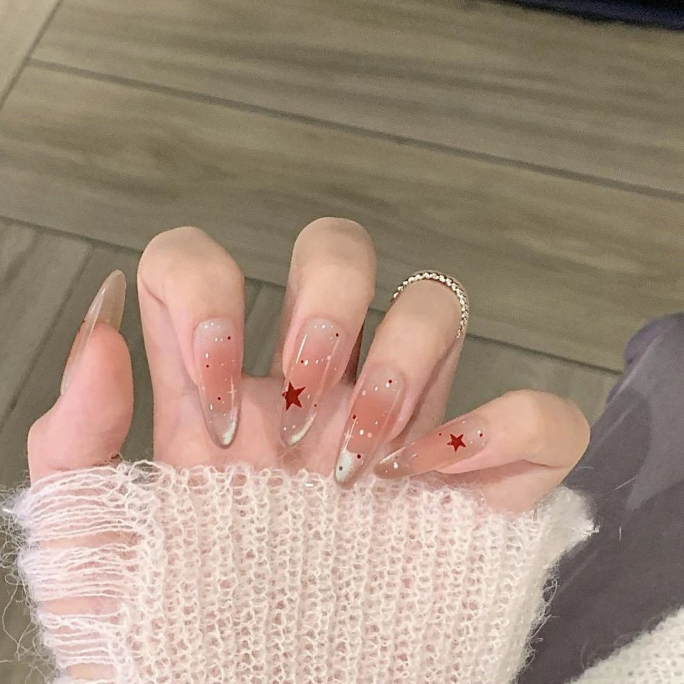 10pcs/Set Handmade Press on Nails Pink Flower Sweet Style Short Square Head Glossy Finish Nail For Women DIY Manicure Nail Tips