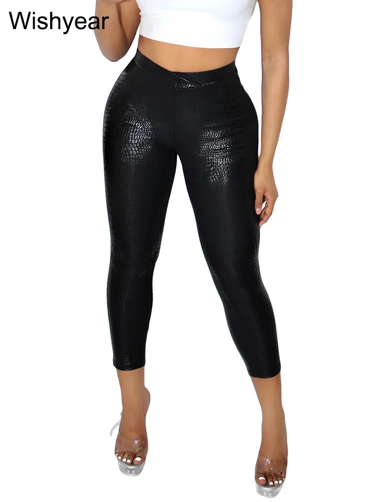 Faux Leather Skinny Pants – Mid-Waist Stretch PU Leggings”