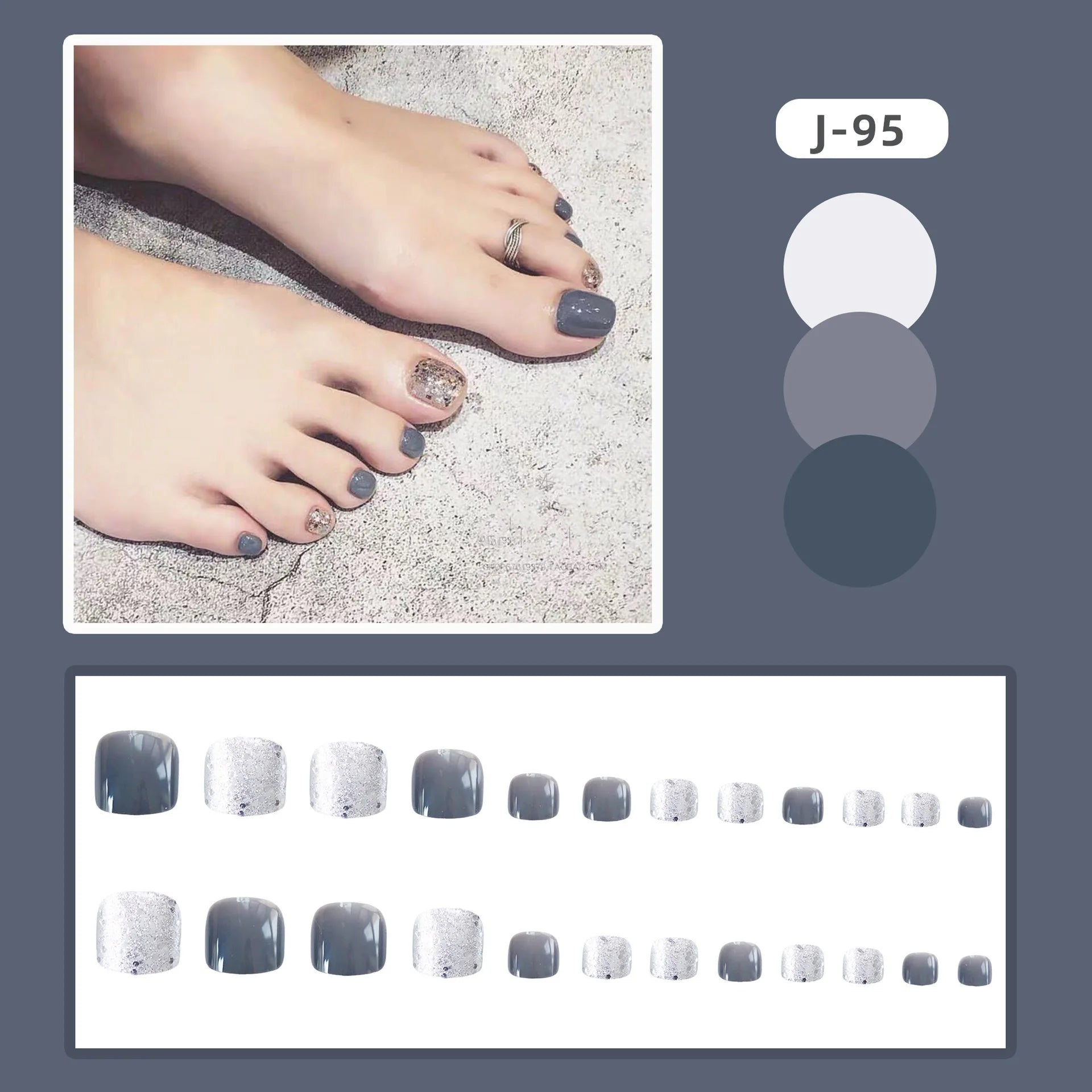 24Ps Glossy Lake Blue Press on Toe Nails Artificial Acrylic Fake Toenails Full Coverage Removable Wearable Toe Nail Art Finished