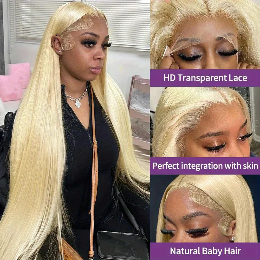 613 Blonde Bone Straight Hair Wig 100% Brazilian Human Hair 13x4 13x6 HD Transparent Lace Frontal Wig Pre Plucked 5x5 Lace Wigs