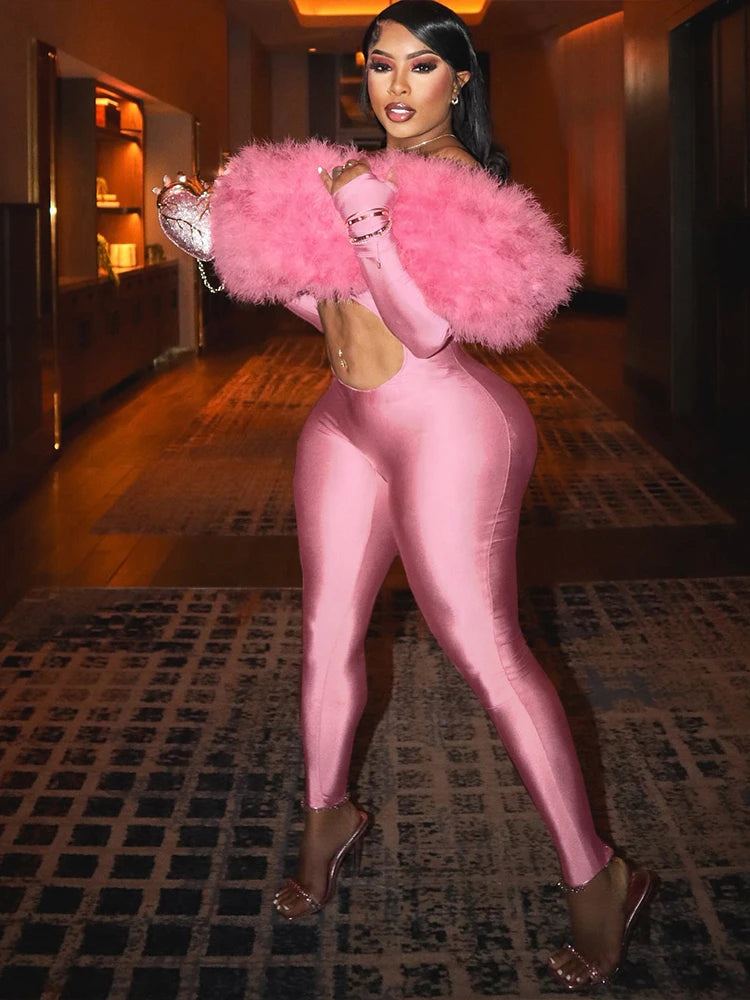 Peach Furry Patch Jumpsuit