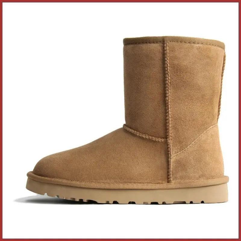 Women's fur integrated snow boots high-quality sheepskin and wool chestnut color simple and versatile black gray warm, durable