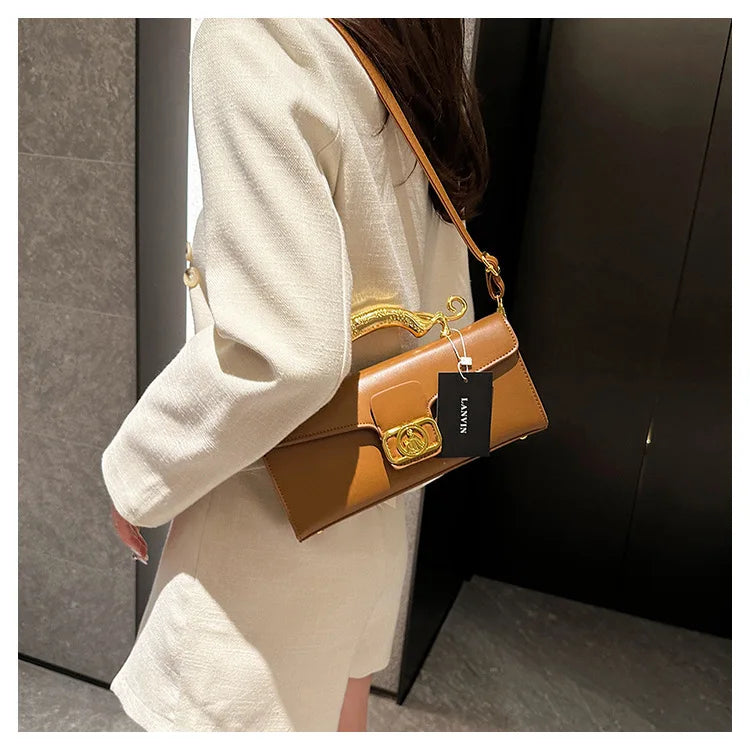 Women's Handbag New Bags For Women Metal Handle Leather Famous Brand Designer Crossbody Fashion Trend Shoulder Bag