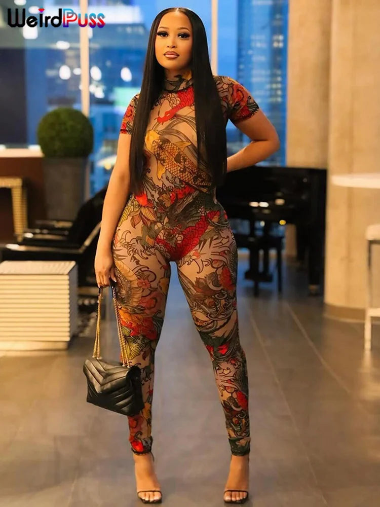 Dragon Flame See-Through Jumpsuit
