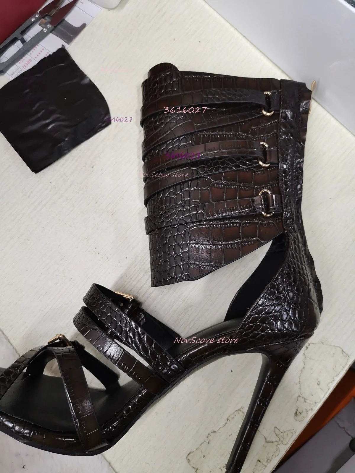 Black Strappy Sandals Open Toe Cross Belt Buckle Stiletto High Heels Cutouts Summer Sexy Women Party Daily Single Shoes