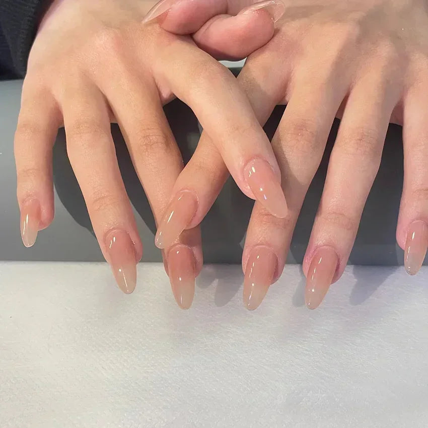 Simple French Press on Nails Solid Color Nude Pink Almond Nails Acrylic Artificial False Nails with Glue Full Cover Nail Tip Art