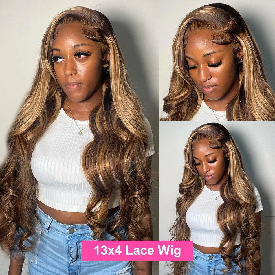 Body Wave Human Hair Wigs Highlight 13X6 hd Lace Frontal Wig 13X4 P4/27 Curly Front Wig 1B30 Brown Ombre Colored 100% Human Hair