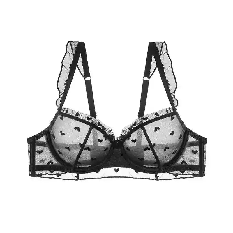 YUQI French Maid Lingerie Set Sexy Lace Underwear Heart-Shaped Push-Up Bra with Steel Rings, Anti-Sagging Bust Suppor Fort Women