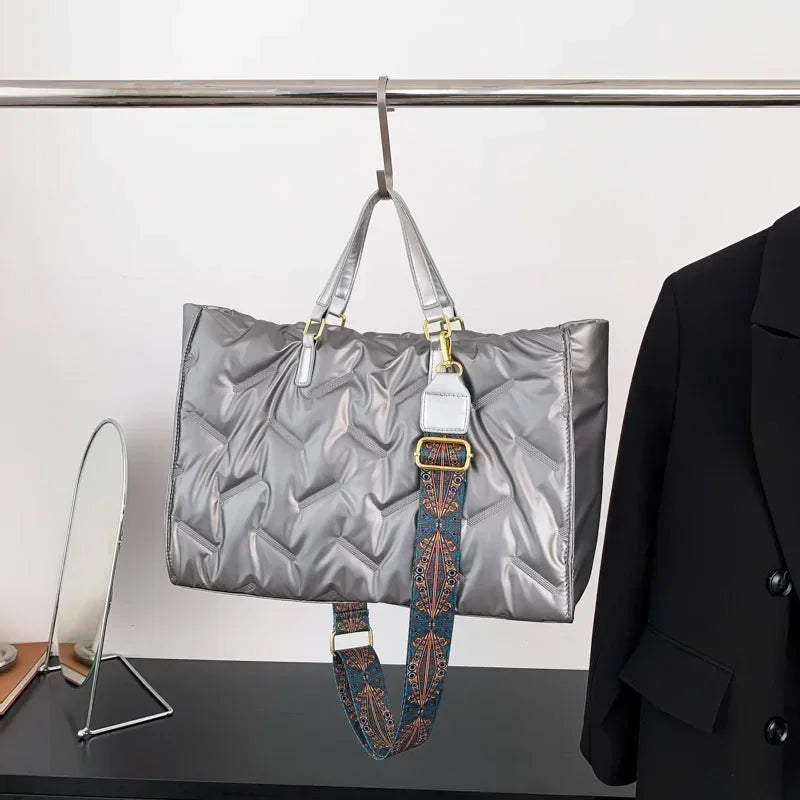 Fashion Large Tote Padded Handbags Designer Quilted Women Shoulder Bags Luxury Nylon Down Cotton Crossbody Bag Winter Tote Big